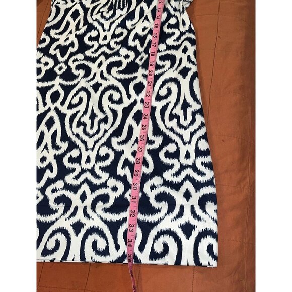 Gretchen Scott Blue & White Ikat Print Dress 3/4 Sleeves & Stand Collar Women's - Picture 8 of 9